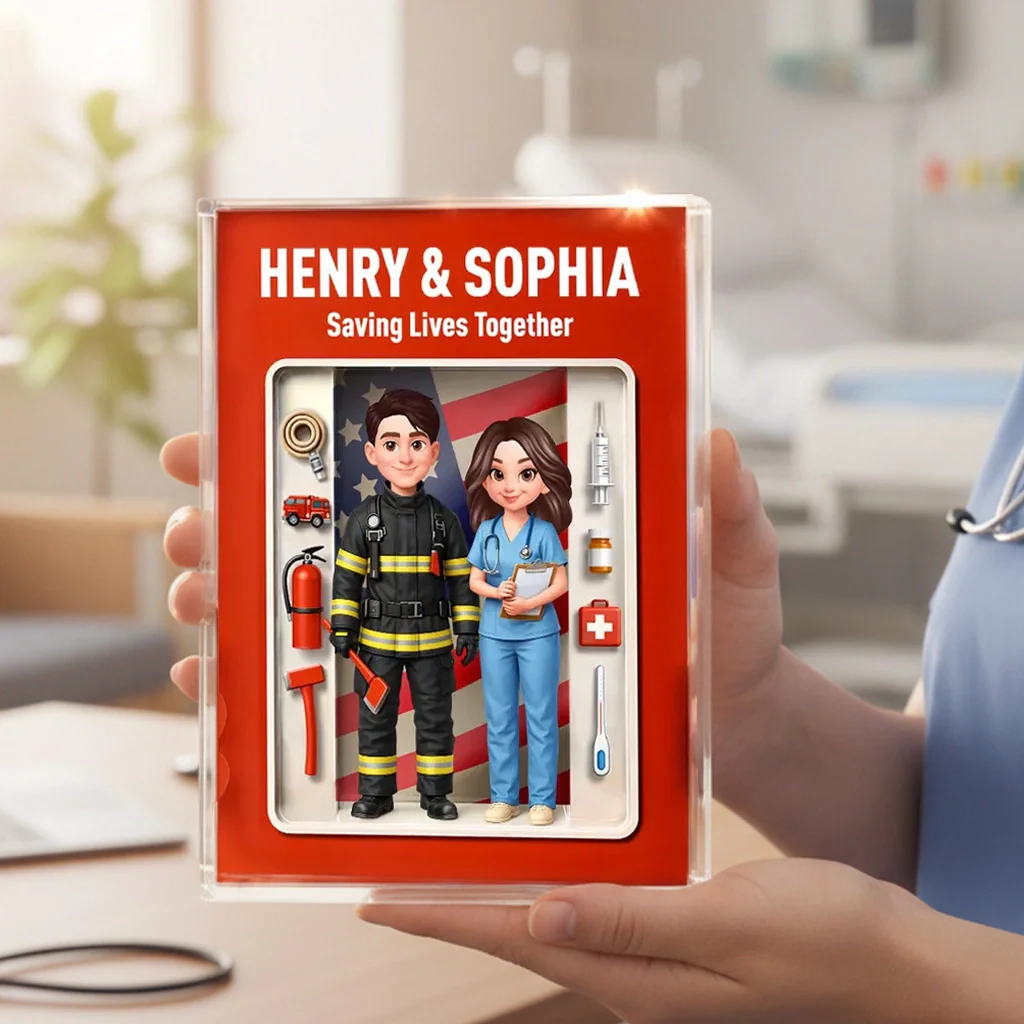 Personalized Rectangle Acrylic Block Plaque for a Firefighter & Nurse Couple - Unique Desk Decor Gift