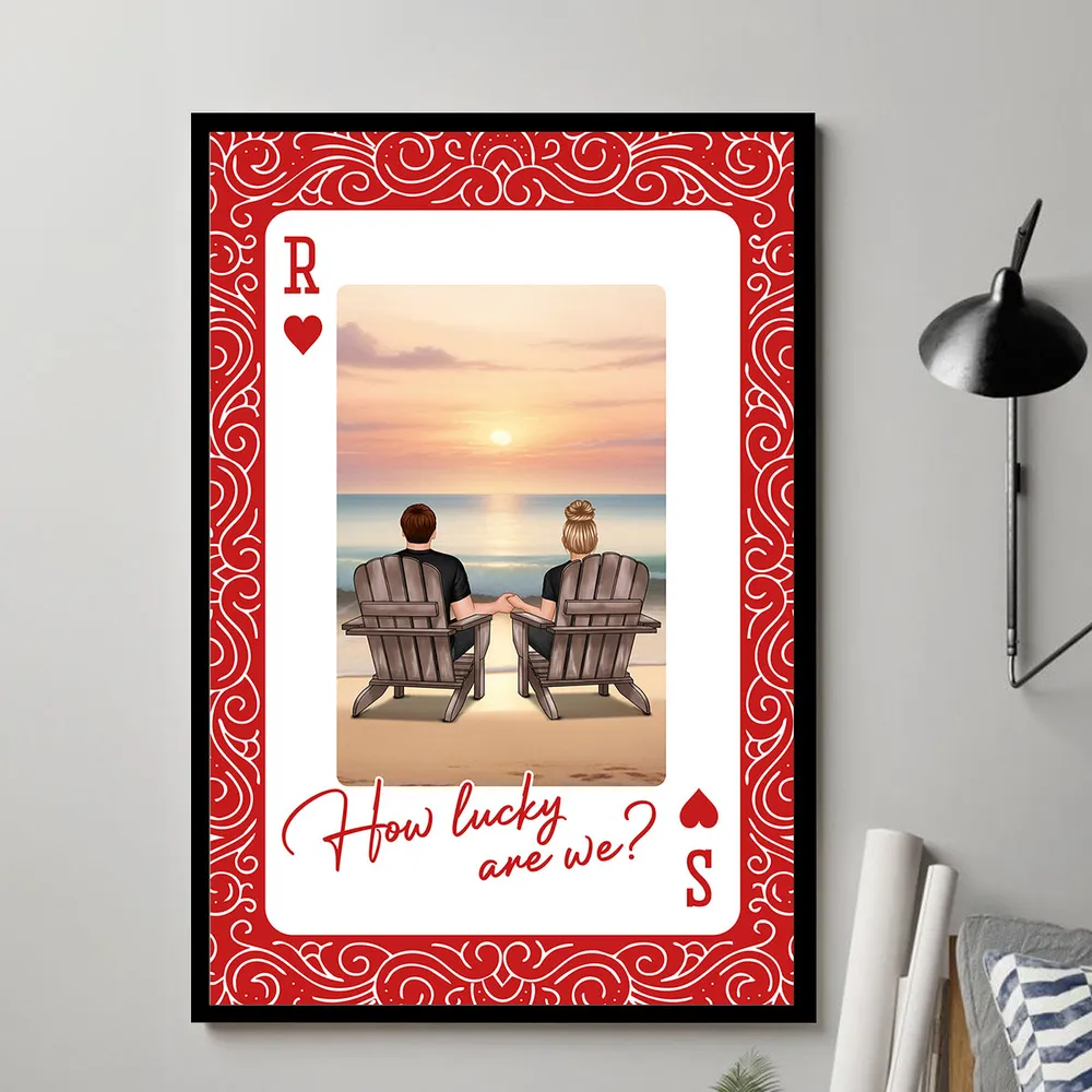 How Lucky Are We Poster, Personalized Couple Beach Sunset Wall Art, Romantic Gift For Couples And New Home Decor - Image 5