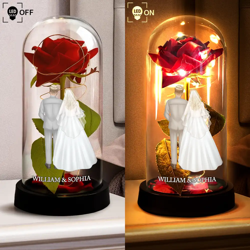 Lighted Eternal Rose Dome with Glowing Red Rose and Couple Back View, Sweet Romantic Decor, Unique Gift for Wife or Husband - Image 5