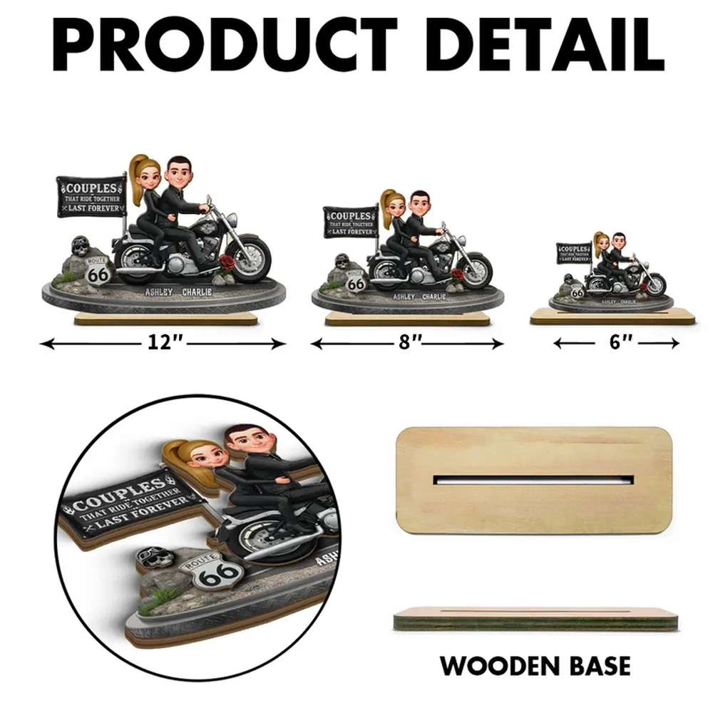 2-Layer Wooden Plaque Personalized Couple Riding a Motorcycle Heartfelt Keepsake for Living Room Display Unique Gift for Him & Her - Image 8