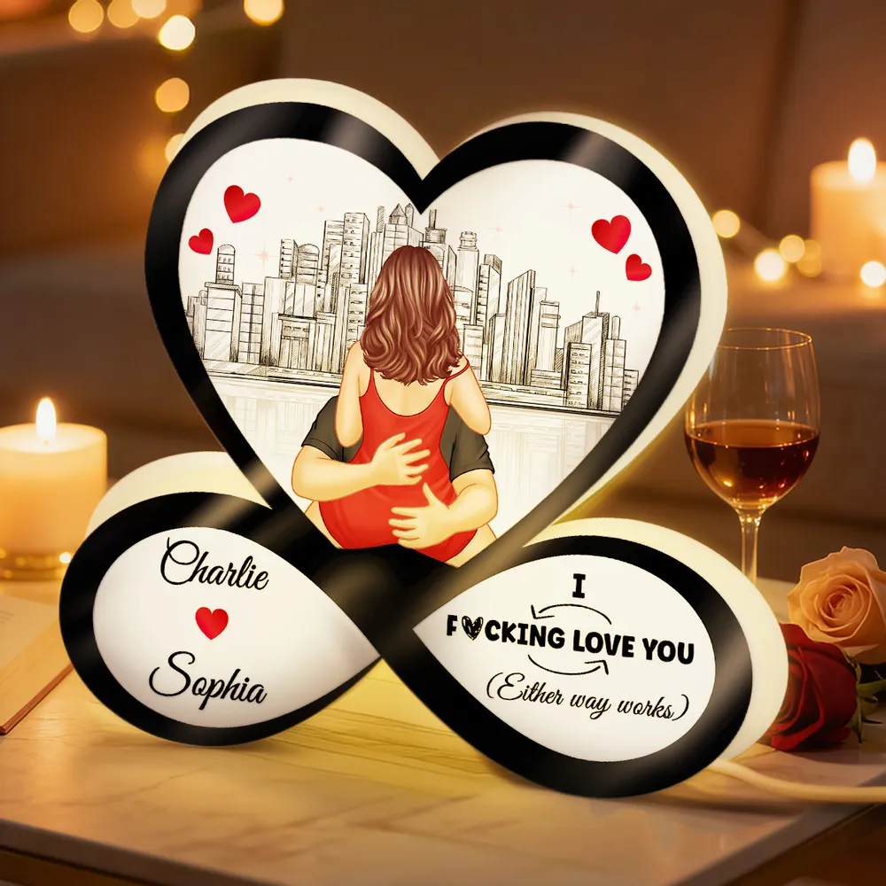 Funny Romantic Couple Acrylic Light Box, Personalized Infinity Heart Skyline Design - Warm Glow Keepsake Gift for Couples - Image 3