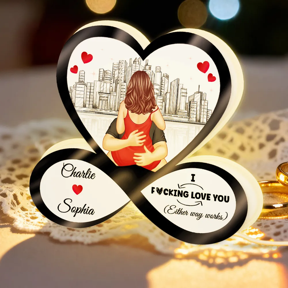 Funny Romantic Couple Acrylic Light Box, Personalized Infinity Heart Skyline Design - Warm Glow Keepsake Gift for Couples - Image 5