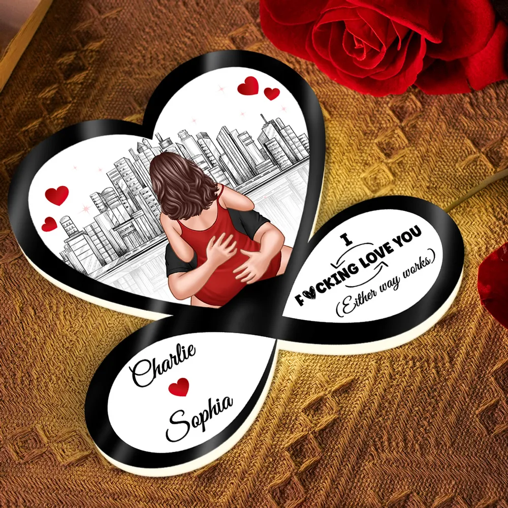 Funny Romantic Couple Acrylic Light Box, Personalized Infinity Heart Skyline Design - Warm Glow Keepsake Gift for Couples - Image 6