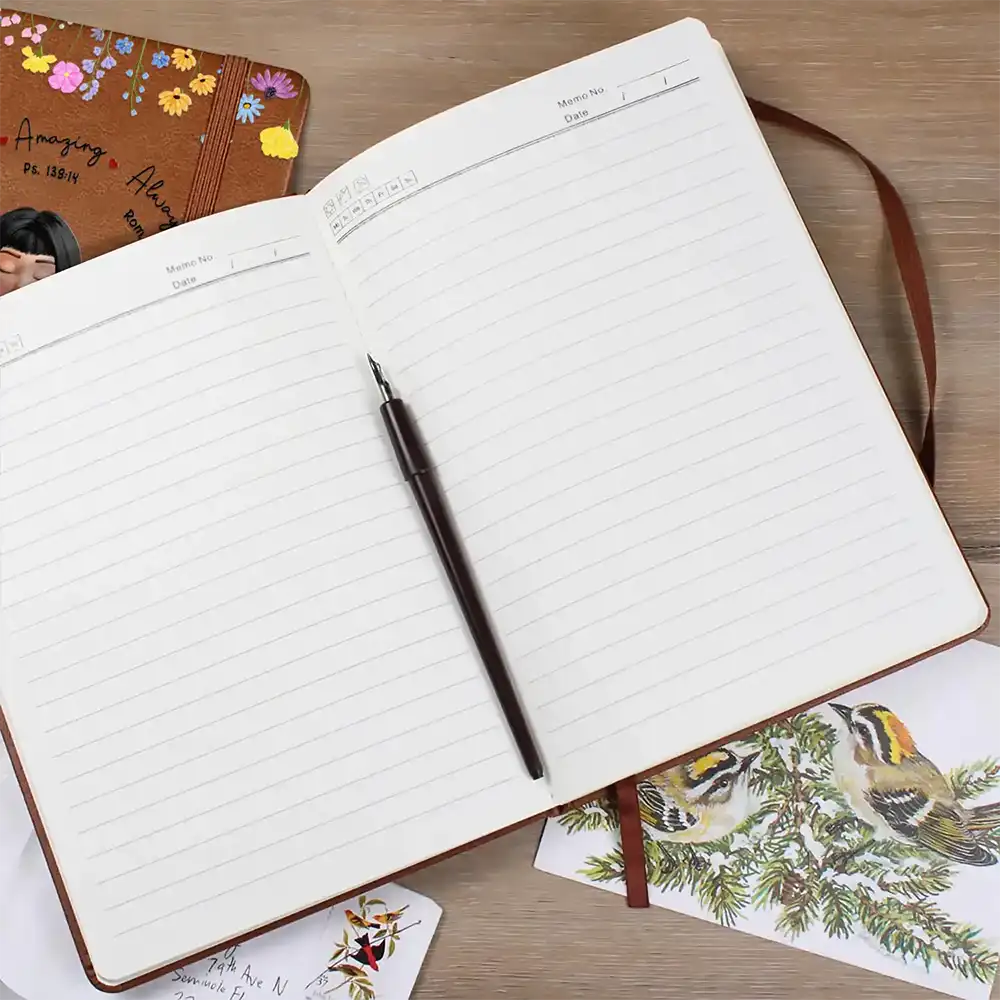Personalized Leather Journal with Praying Girl and Floral Border, Unique Encouraging Gift for Her Daily Reflection - Image 2