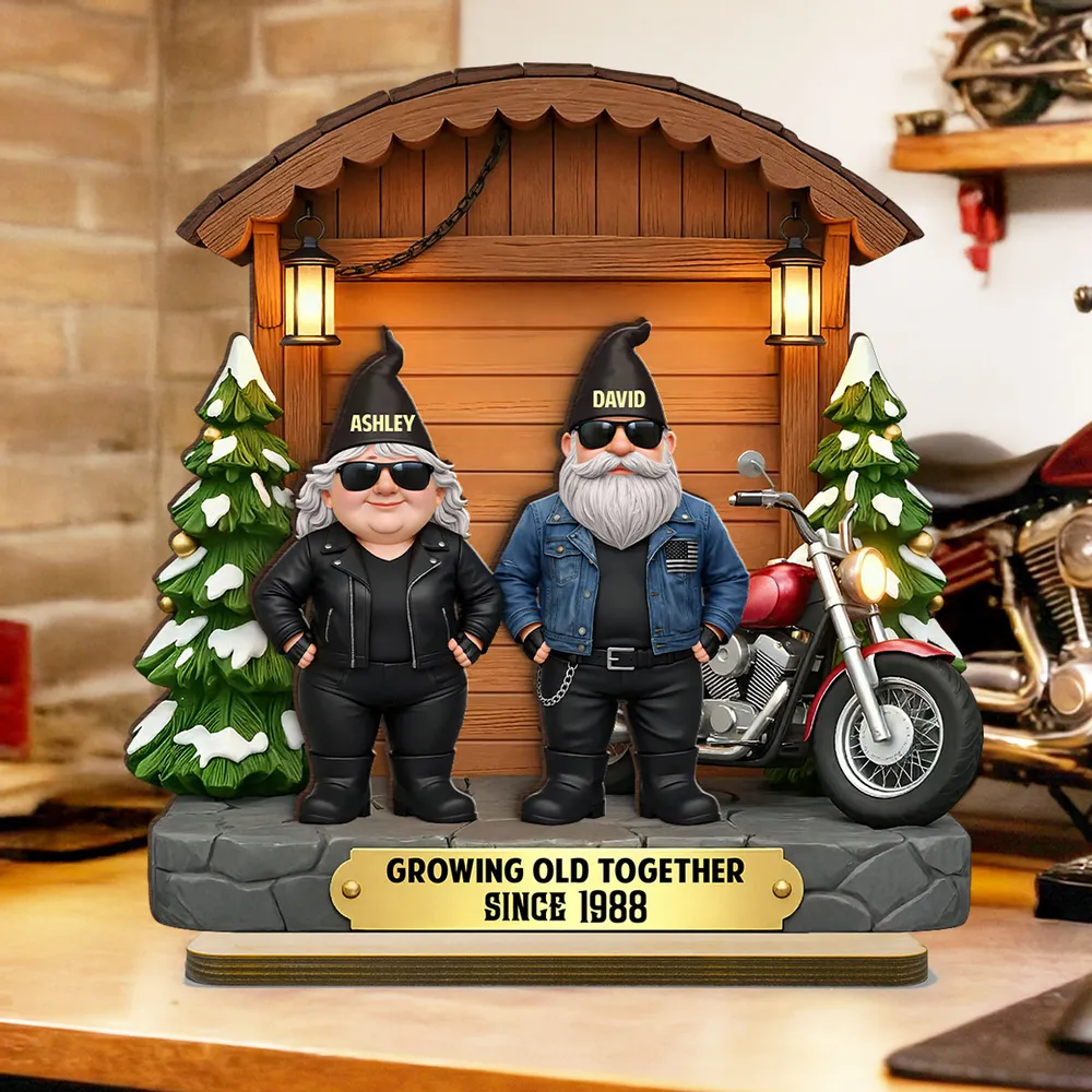 Personalized 2-Layer Wooden Plaque, Biker Couple by Motorcycle Cabin Scene, Unique Anniversary Gift for Him or Her - Image 3