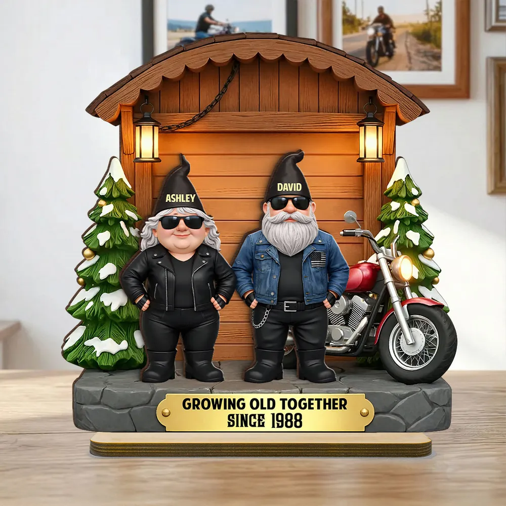 Personalized 2-Layer Wooden Plaque, Biker Couple by Motorcycle Cabin Scene, Unique Anniversary Gift for Him or Her - Image 5