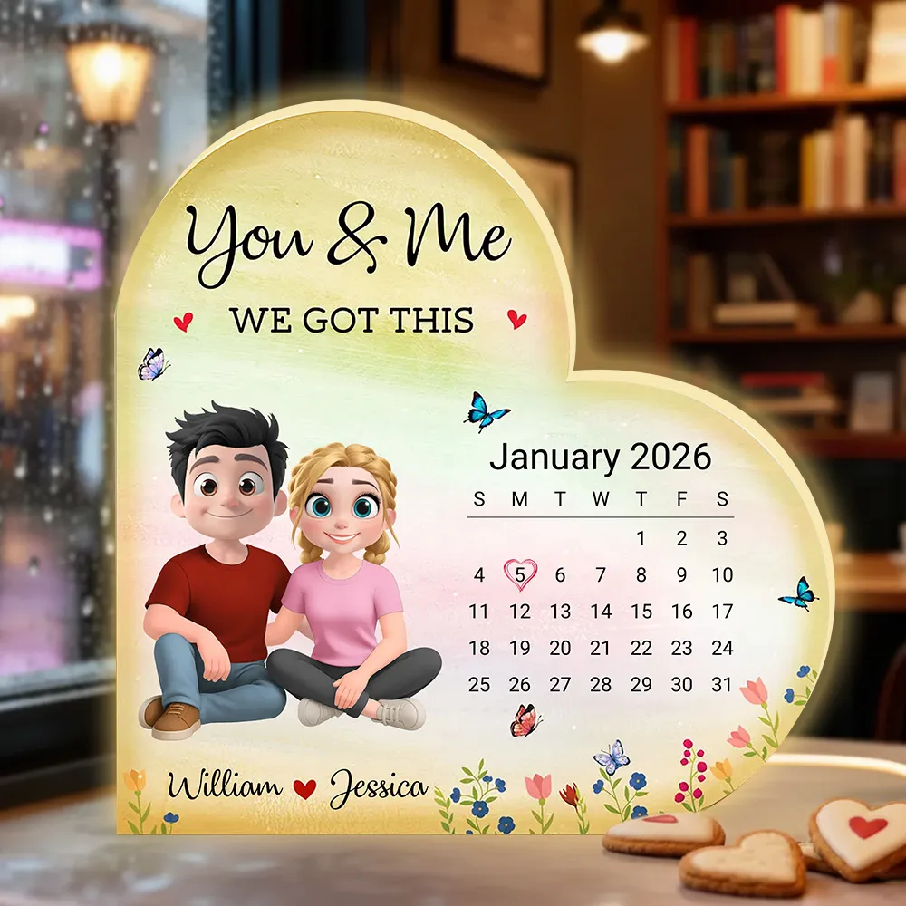 Personalized Heart Acrylic Light Box Calendar Night Light for Couples, You & Me We Got This, Warm Glow Unique Gift - Image 3