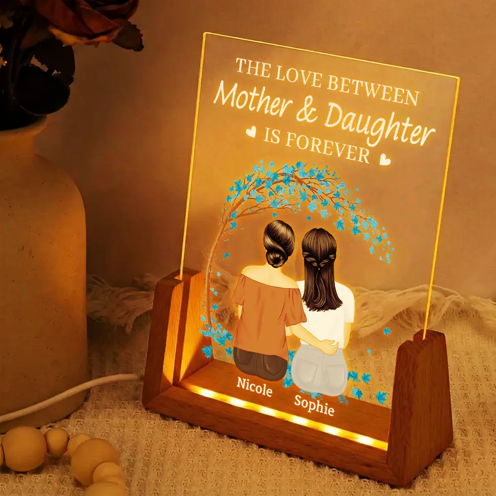 LED Light Frame with Mother & Daughters Illustration, Personalized Soft Glow Keepsake for Cozy Night Use, Thoughtful Gift - Image 2