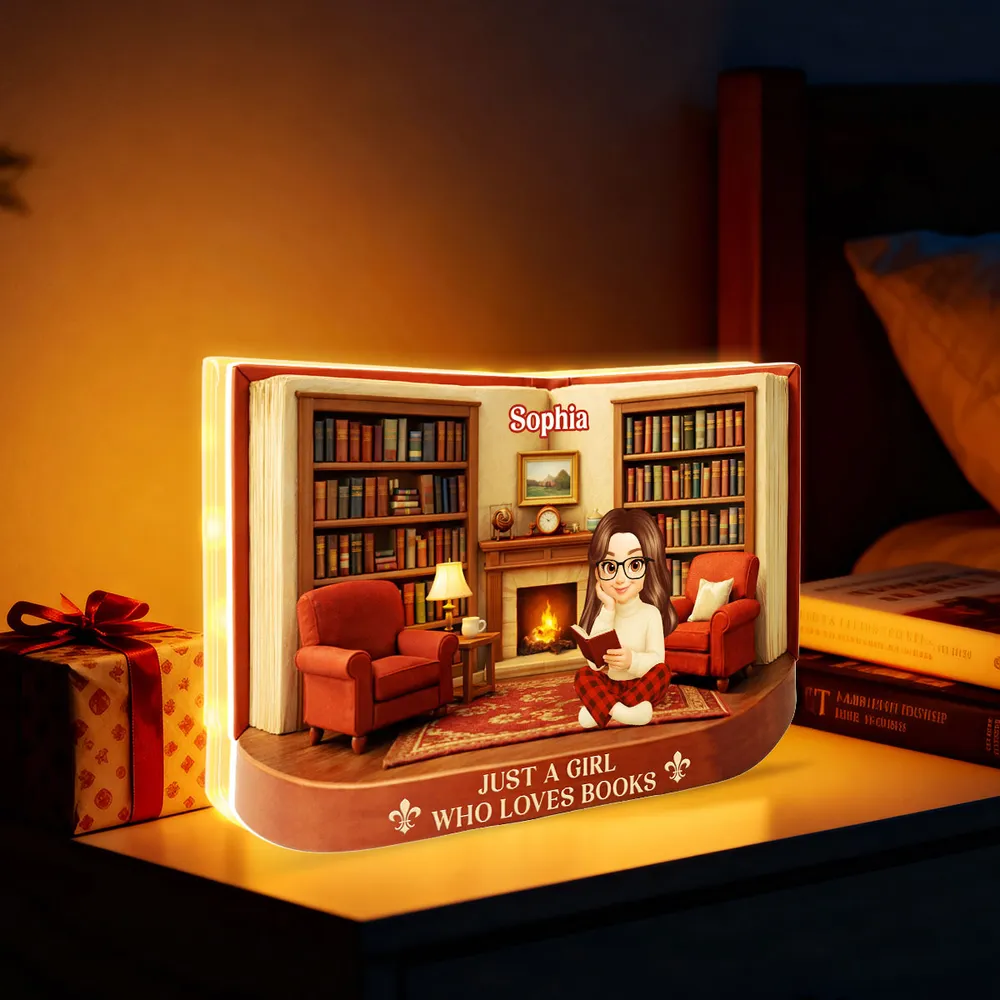 Personalized Acrylic Light Box Just A Girl Who Loves Books Cozy Reading Room Warm Glow Unique Gift for Book Lovers - Image 4