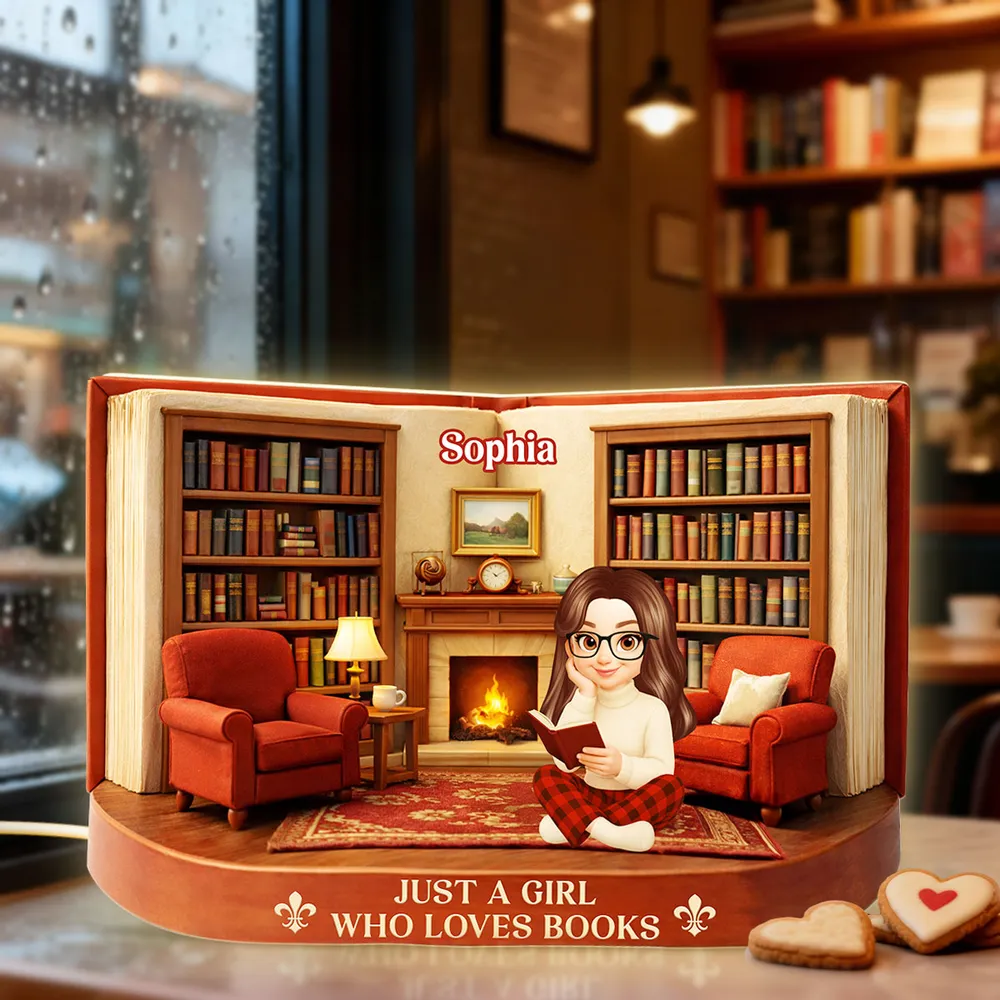 Personalized Acrylic Light Box Just A Girl Who Loves Books Cozy Reading Room Warm Glow Unique Gift for Book Lovers - Image 5