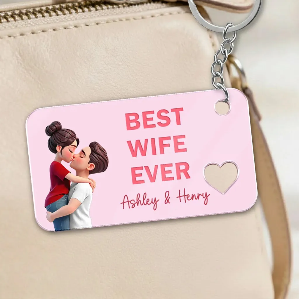Personalized Acrylic Keychain Best Wife Ever Couple Kissing Cute Pink Charm Unique Gift for Wife