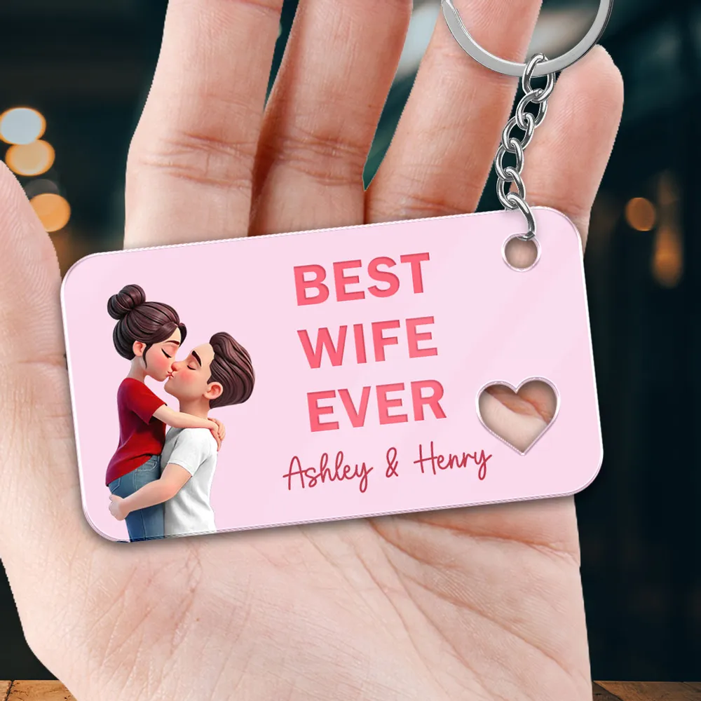 Personalized Acrylic Keychain Best Wife Ever Couple Kissing Cute Pink Charm Unique Gift for Wife - Image 2