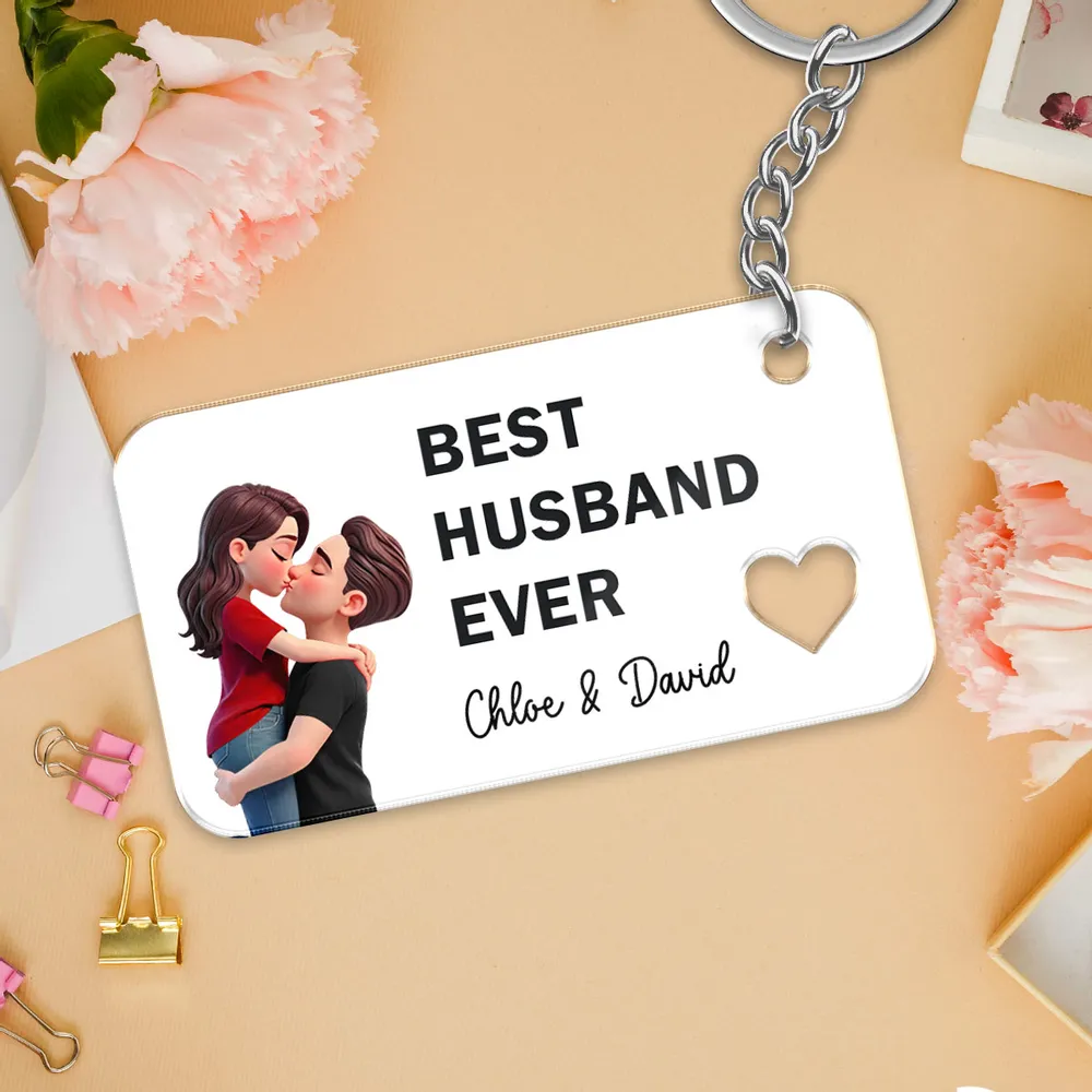 Personalized Acrylic Keychain Best Wife Ever Couple Kissing Cute Pink Charm Unique Gift for Wife - Image 3