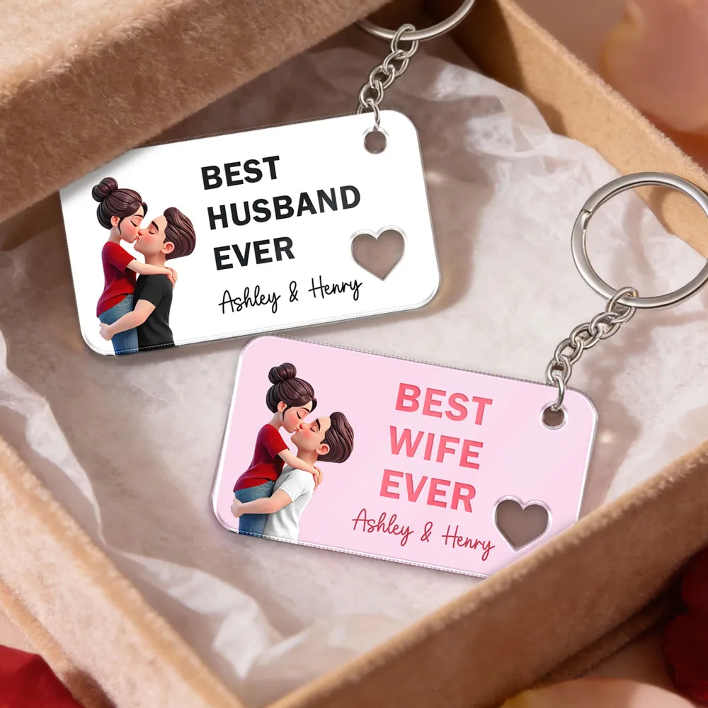 Personalized Acrylic Keychain Best Wife Ever Couple Kissing Cute Pink Charm Unique Gift for Wife - Image 6