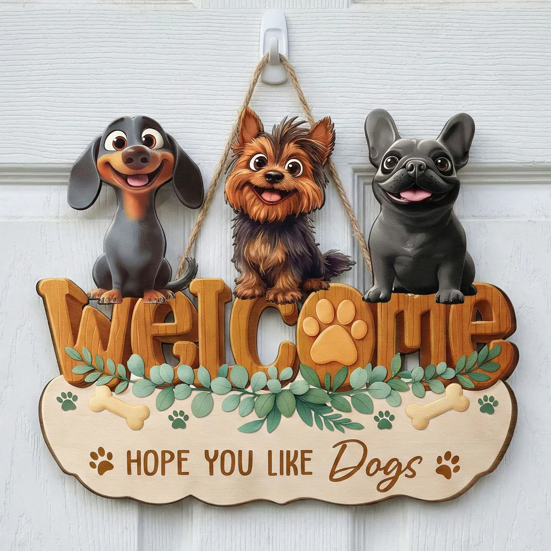 Hope You Like Dogs Wooden Sign, Personalized Dog Lover Decor With Paw Print And Greenery, Funny Unique Gift - Image 3