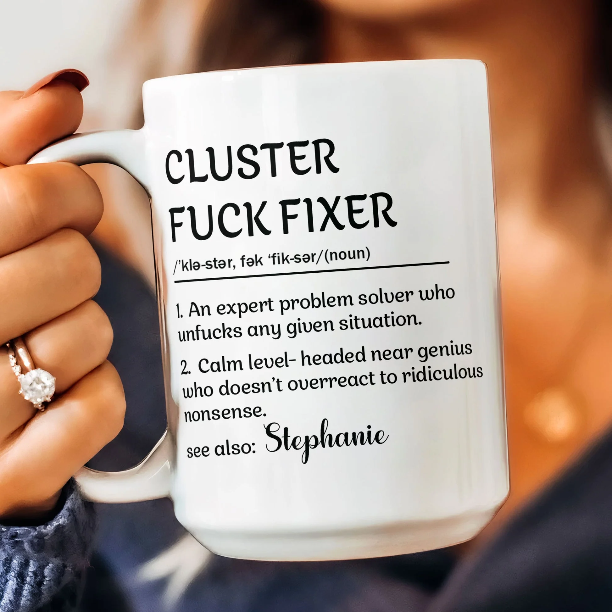 Ceramic Mug With Funny Problem Solver Quote, Personalized One Of A Kind Gift for Friends or Coworkers, Daily Coffee Humor - Image 5