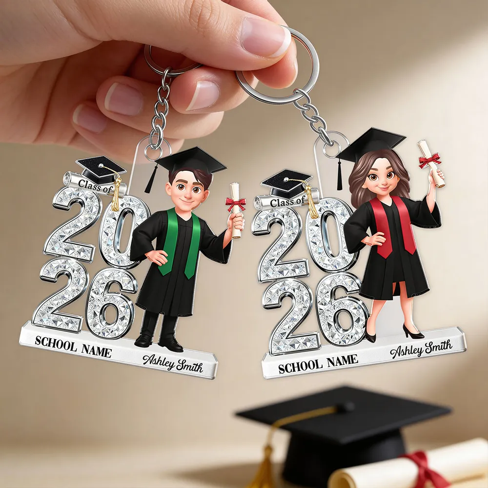 Personalized Graduation Acrylic Keychain Class of 2026 With Cap and Diploma, Unique Gift for Daughter or Son - Image 2