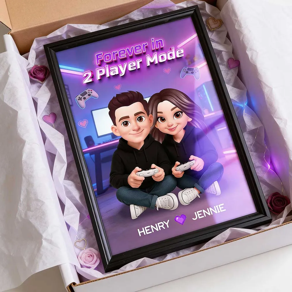 Personalized Gamer Couple Poster Forever in 2 Player Mode Neon Game Room Wall Art Unique Gift for Him or Her - Image 7