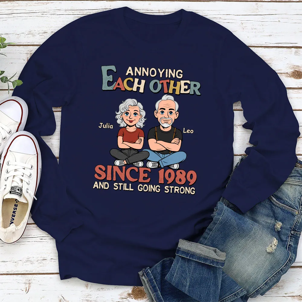 Personalized Classic Tee Funny Couple Cartoon Sitting Together Cute Gift for Husband or Wife Annoying Each Other Vibe - Image 2