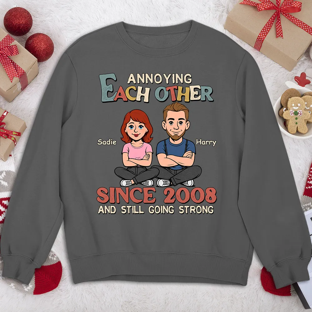 Personalized Classic Tee Funny Couple Cartoon Sitting Together Cute Gift for Husband or Wife Annoying Each Other Vibe - Image 3
