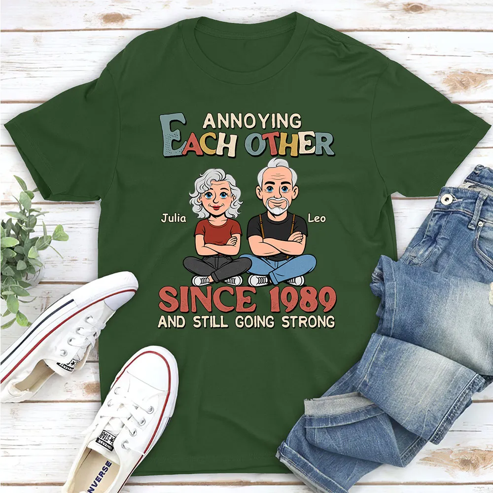Personalized Classic Tee Funny Couple Cartoon Sitting Together Cute Gift for Husband or Wife Annoying Each Other Vibe - Image 5