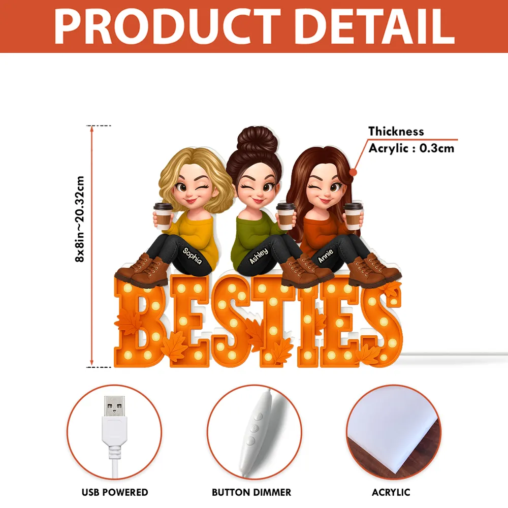 Besties Acrylic Light Box Personalized Friendship Keepsake, Cozy Bedroom Bookshelf Glow, Unique Gift for Best Friends - Image 4
