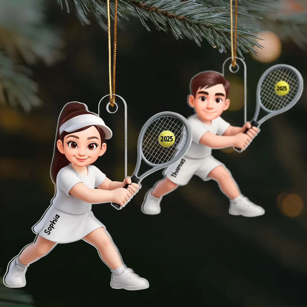 Personalized Tennis Player Acrylic Ornament for Christmas Tree Decor, Cute Cartoon Style Unique Gift for Tennis Lovers
