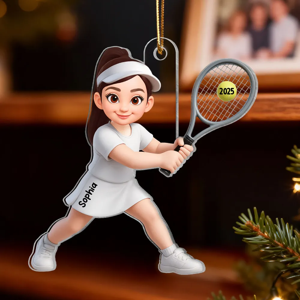 Personalized Tennis Player Acrylic Ornament for Christmas Tree Decor, Cute Cartoon Style Unique Gift for Tennis Lovers - Image 6