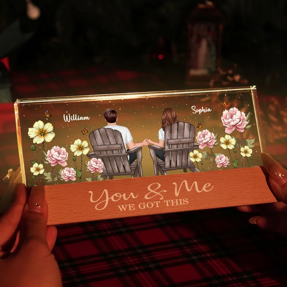 Personalized Block LED Light Plaque with Couple Holding Hands in Adirondack Chairs, Romantic Night Light Gift for Him or Her - Image 8