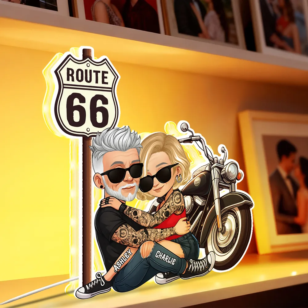 Personalized Route 66 Biker Couple Acrylic Light Box for Bedroom or Shelf Decor, Warm Glow Unique Gift for Him or Her - Image 7