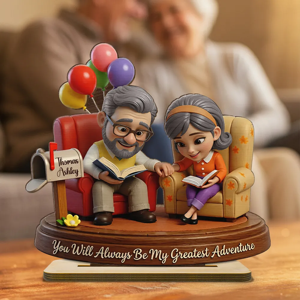 Personalized 2-Layer Wooden Plaque Reading Couple Scene With Greatest Adventure Quote - Unique Anniversary Gift For Husband Or Wife - Image 2
