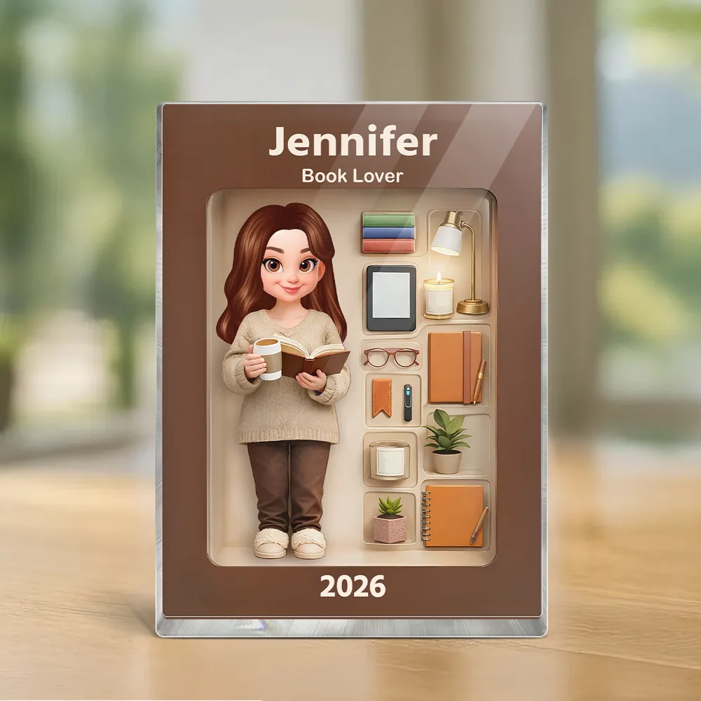 Personalized Rectangle Acrylic Block Plaque Book Lover Character Desk Decor, Cozy Reading Nook Style, Unique Gift for Readers - Image 2