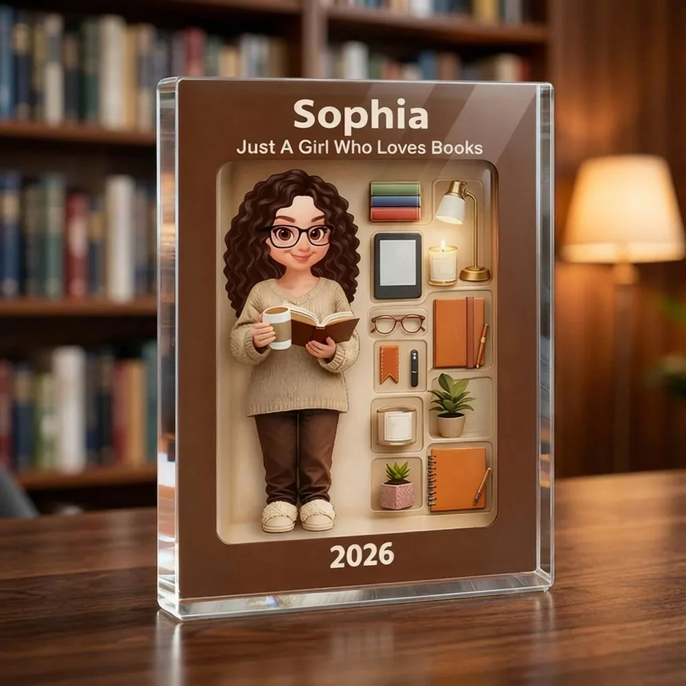 Personalized Rectangle Acrylic Block Plaque Book Lover Character Desk Decor, Cozy Reading Nook Style, Unique Gift for Readers - Image 6