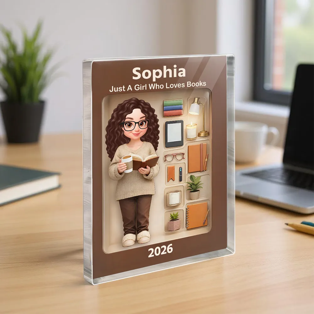 Personalized Rectangle Acrylic Block Plaque Book Lover Character Desk Decor, Cozy Reading Nook Style, Unique Gift for Readers - Image 7