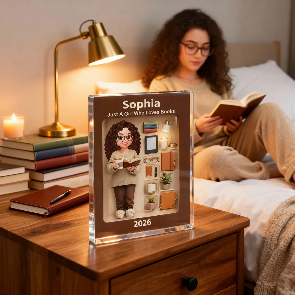 Personalized Rectangle Acrylic Block Plaque Book Lover Character Desk Decor, Cozy Reading Nook Style, Unique Gift for Readers - Image 8