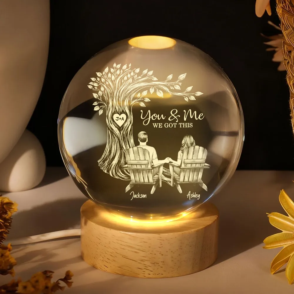 Personalized Globe Lamp with You & Me Couple Under Tree Design - Cozy Romantic Night Glow, Unique Gift for Couples - Image 6