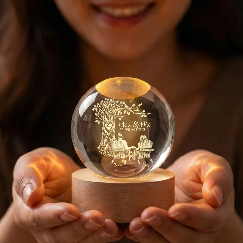 Personalized Globe Lamp with You & Me Couple Under Tree Design - Cozy Romantic Night Glow, Unique Gift for Couples - Image 7