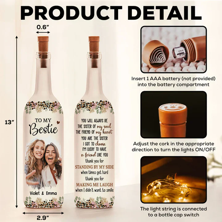 Personalized Bestie Photo Bottle Lamp With Warm Glow Cozy Bedroom Decor Unique Gift For Your Best Friend - Image 6