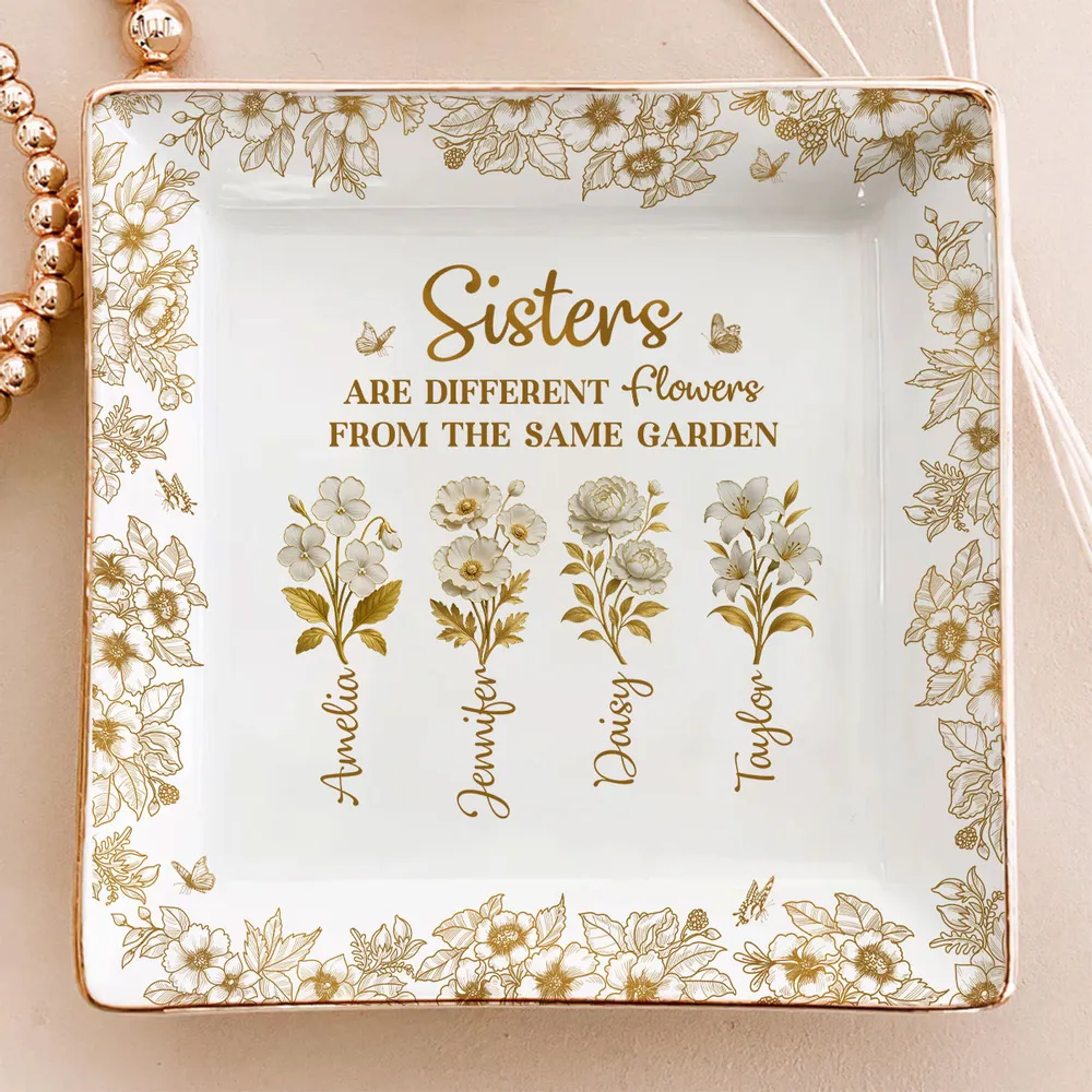 Personalized Sisters Jewelry Dish, Same Garden Floral Quote Vanity Decor, Unique Gift for Sister - Image 4