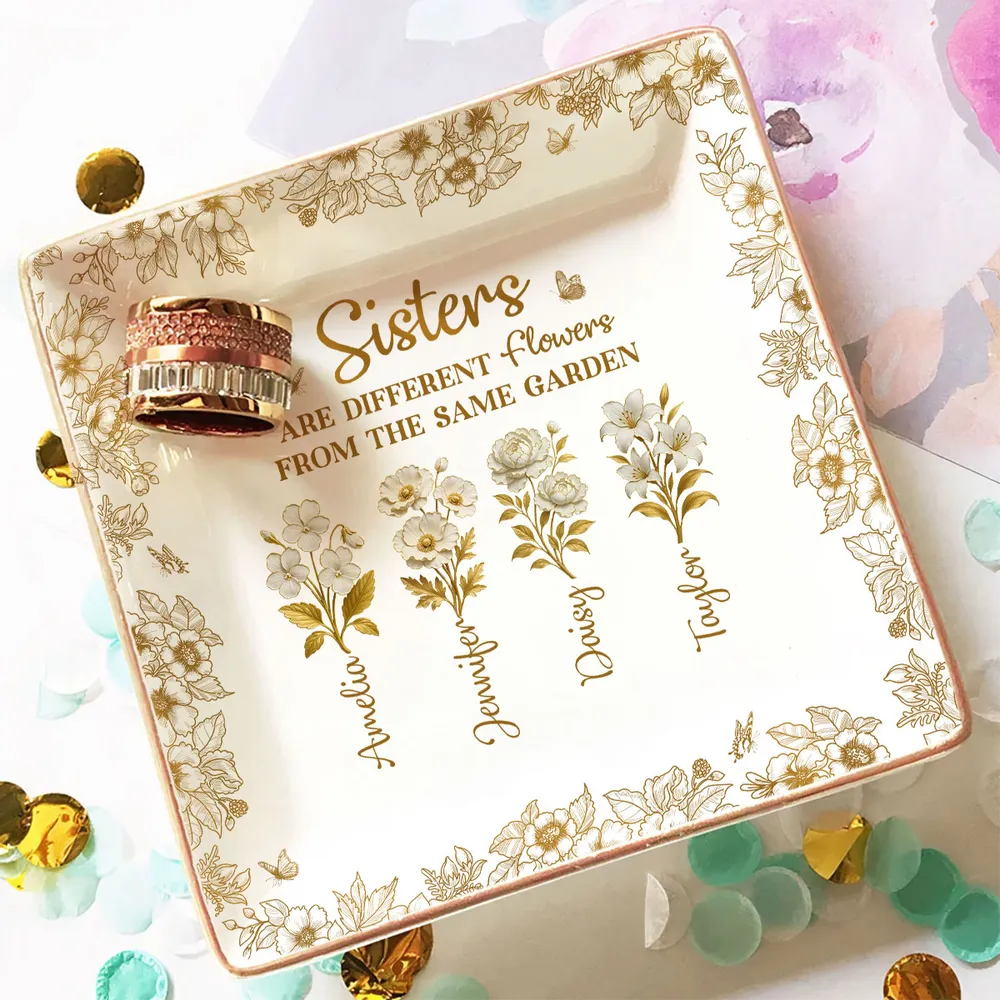 Personalized Sisters Jewelry Dish, Same Garden Floral Quote Vanity Decor, Unique Gift for Sister - Image 5