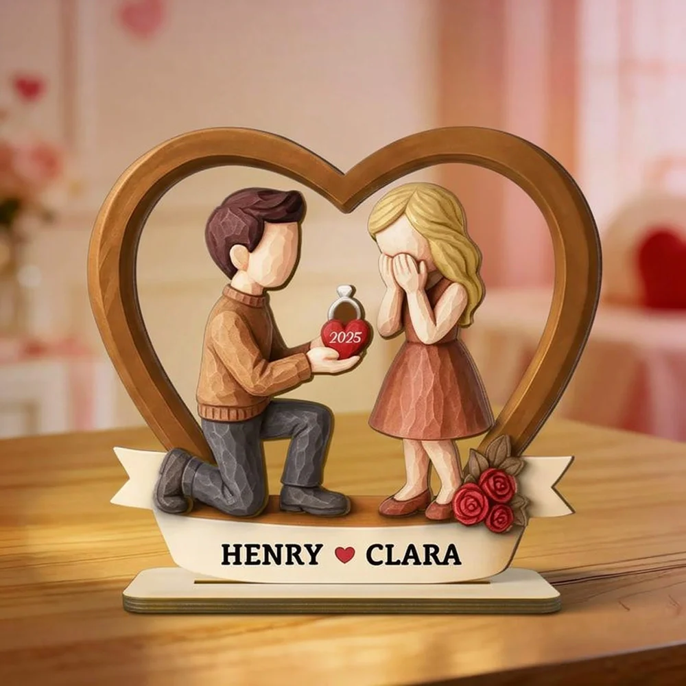 Romantic Personalized 2-Layer Wooden Plaque Kneeling Proposal Moment Sweet Gift for Boyfriend or Girlfriend Heartfelt Decor