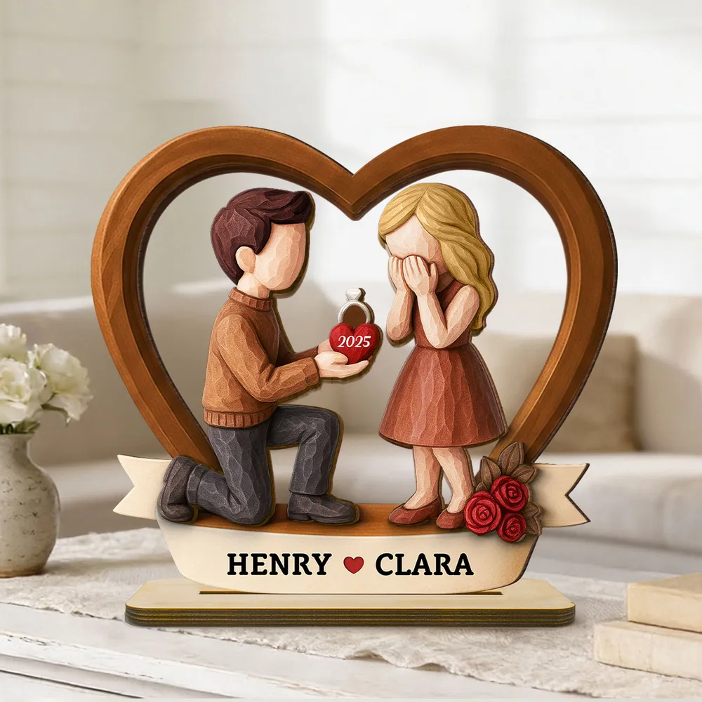 Romantic Personalized 2-Layer Wooden Plaque Kneeling Proposal Moment Sweet Gift for Boyfriend or Girlfriend Heartfelt Decor - Image 5