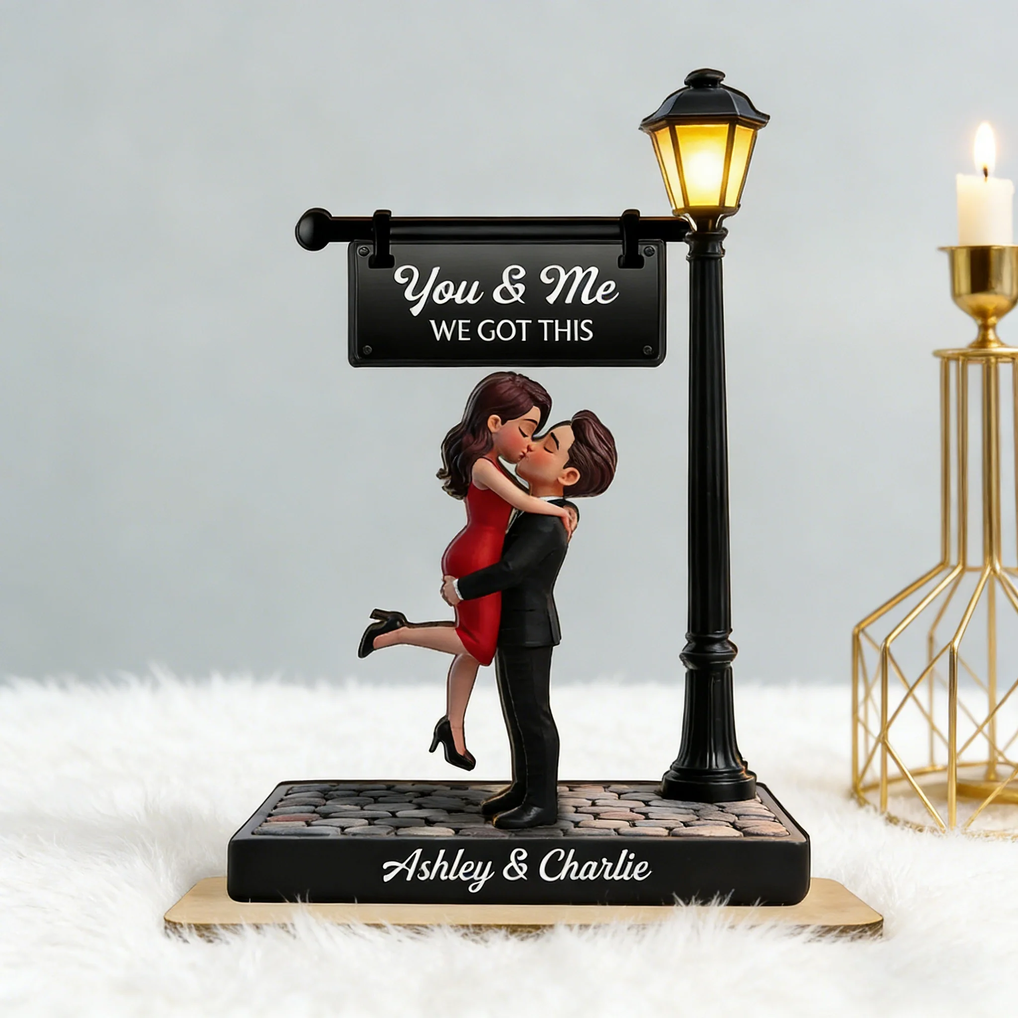 Personalized 2-Layer Wooden Plaque Couple Kissing Under Street Lamp You & Me We Got This Unique Gift For Him Or Her