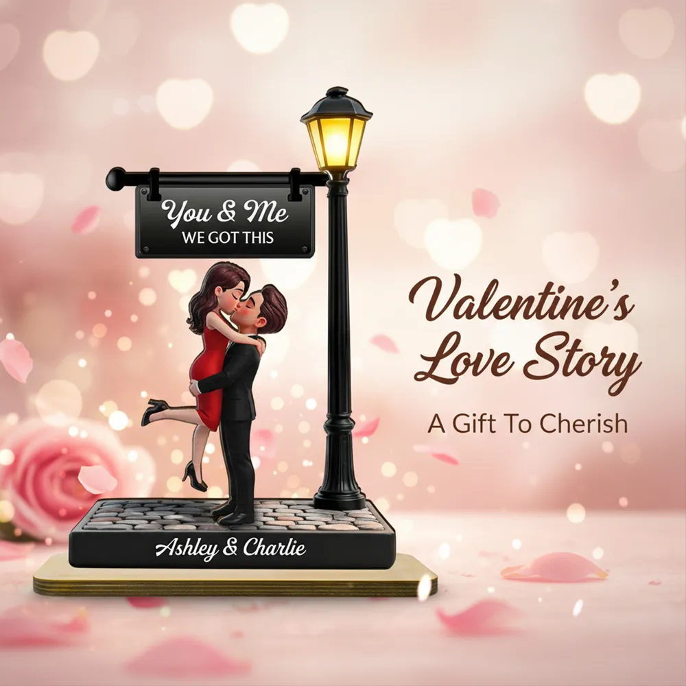 Personalized 2-Layer Wooden Plaque Couple Kissing Under Street Lamp You & Me We Got This Unique Gift For Him Or Her - Image 4