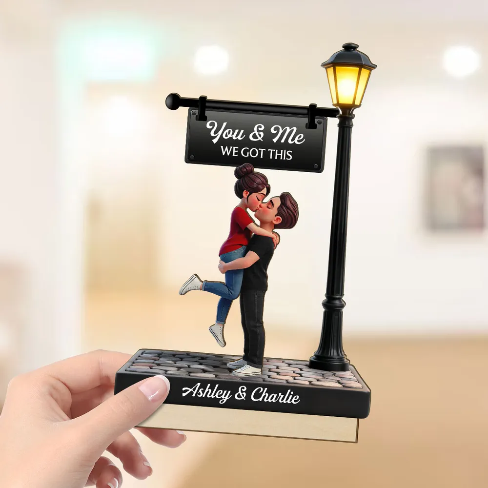 Personalized 2-Layer Wooden Plaque Couple Kissing Under Street Lamp You & Me We Got This Unique Gift For Him Or Her - Image 5