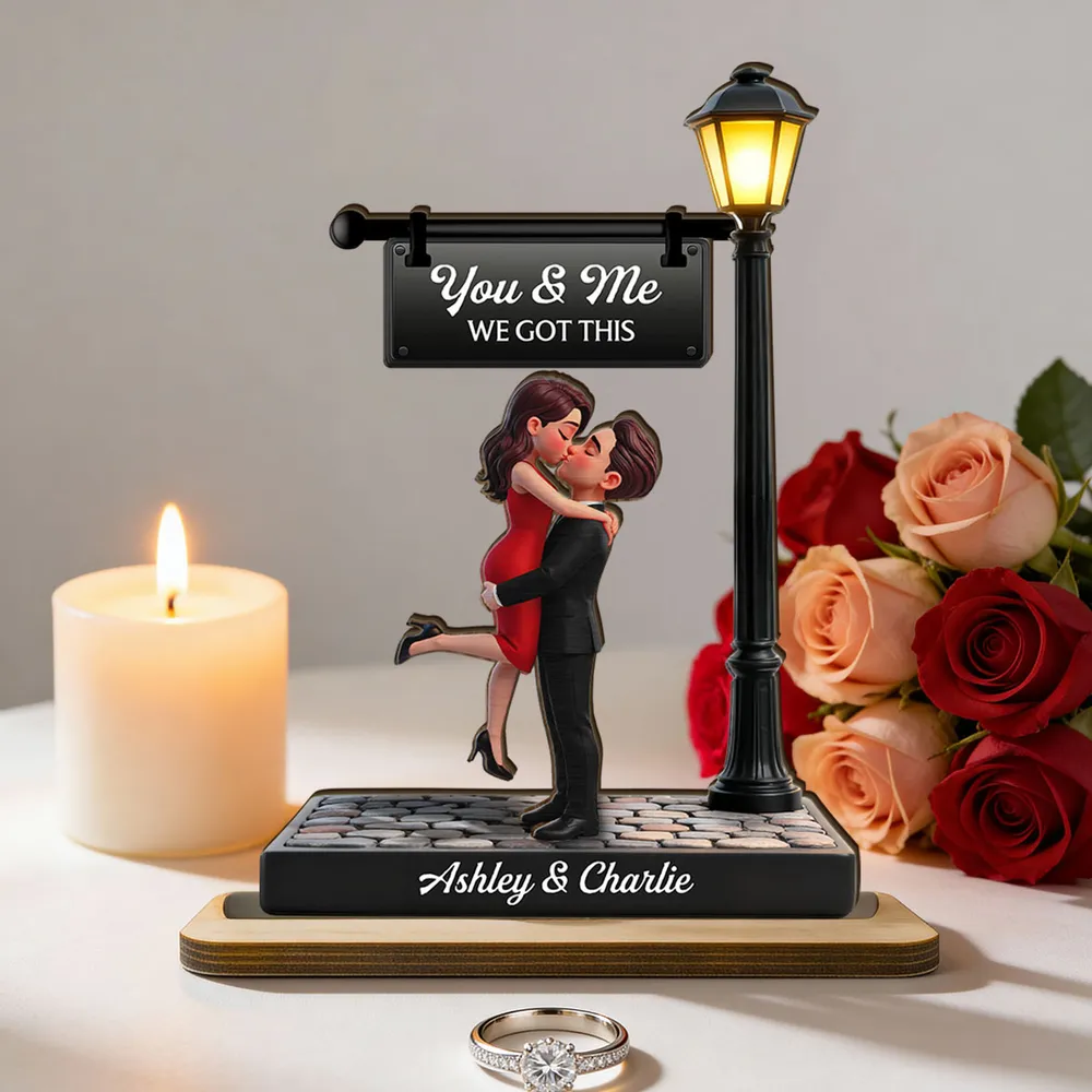 Personalized 2-Layer Wooden Plaque Couple Kissing Under Street Lamp You & Me We Got This Unique Gift For Him Or Her - Image 7