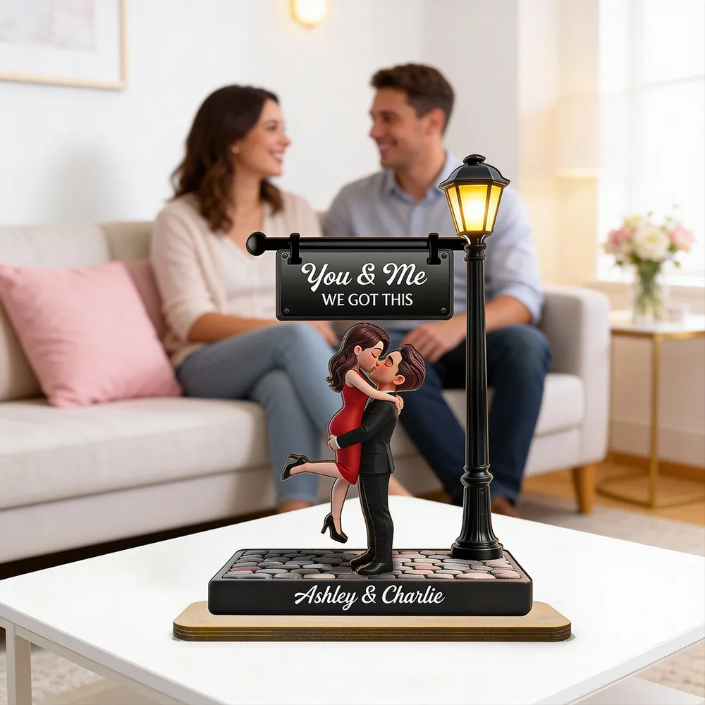 Personalized 2-Layer Wooden Plaque Couple Kissing Under Street Lamp You & Me We Got This Unique Gift For Him Or Her - Image 9
