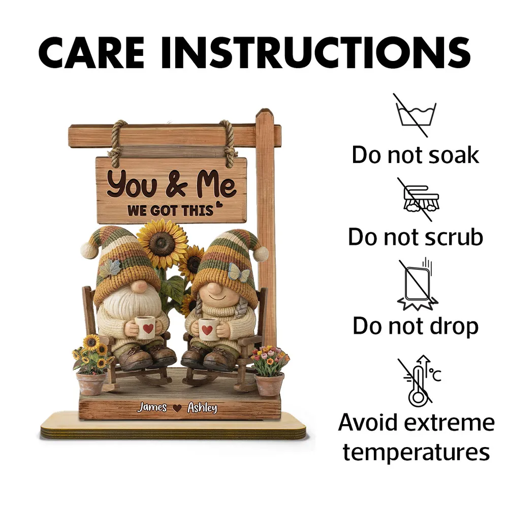 2-Layer Wooden Plaque with Cozy Gnomes on Porch Swing You & Me We Got This - Unique Couple Gift - Image 5