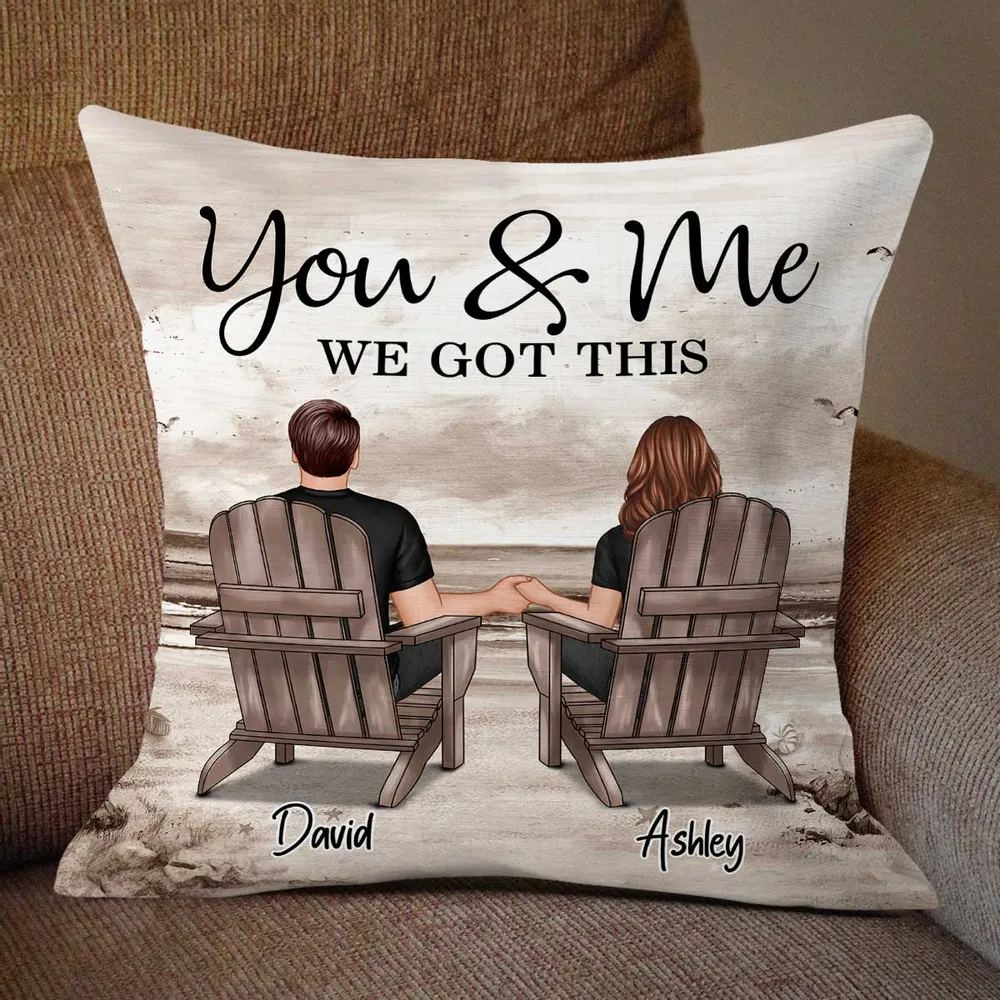 Retro Vintage Back View Couple Sitting Beach Landscape Personalized Pillow - Image 7