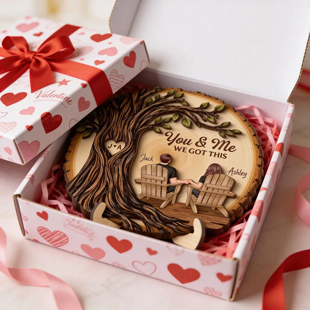 Personalized 2-Layer Wooden Plaque Couple Holding Hands Under Tree, You & Me We Got This, Unique Romantic Gift - Image 10